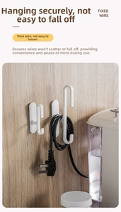 White adhesive wall hook for power cord management and plug storage organizer