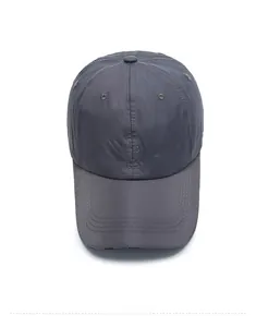Top view of dark grey breathable sport baseball cap with embroidered SPORT logo