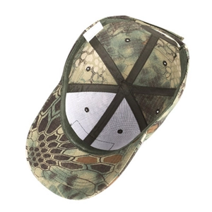 Internal structure of camouflage baseball cap with python pattern and six-panel stitching