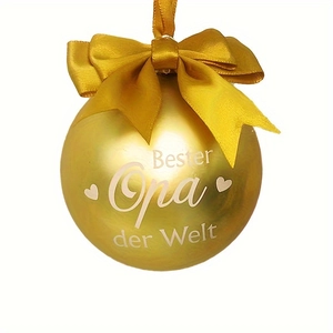 Golden Christmas bauble with best grandpa engraving and shiny gold ribbon bow