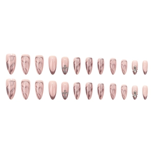 Gothic stiletto press-on nails with marble pattern and silver cross charms, 24 pieces set