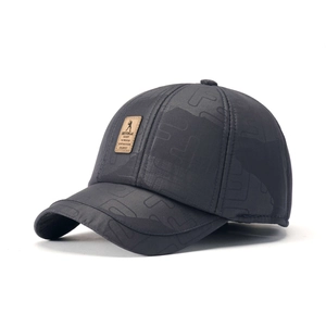 Winter wool baseball cap with ear flaps and F-pattern jacquard for older men
