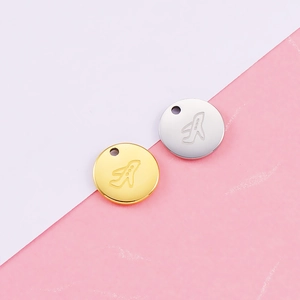 Round Airplane Pendant Charms Etched 304 Stainless Steel Mirror Polished 18K Gold Plated Tiny Disc DIY Jewelry Making