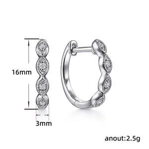 Minimalist silver twist hoop earrings with marquise-cut cubic zirconia stones, 16mm height