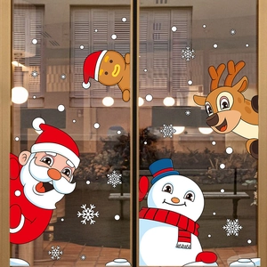 Weihnachtsfensterbilder mit Weihnachtsmann, Rentier, Schneemann und weißen Schneeflocken