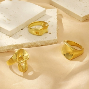 Geometric Ring Gold Plated Stainless Steel Irregular Wave Star Shape Fashion Jewelry For Women