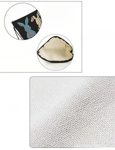 Detail of durable linen Easter makeup bag with bunny print and anti-slip alloy zipper