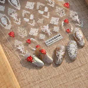 Barock Engel 3D Relief Nagelaufkleber Vintage Rose Cupid Schmetterling Ultradünne Maniküre Abziehbilder