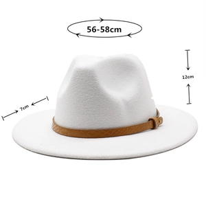 Detailed size chart for black wool fedora jazz hat with 56-58cm circumference and 7cm brim