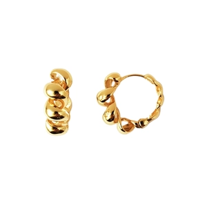 Minimalist S925 sterling silver gold twisted hoop earrings with elegant woven texture