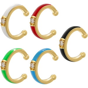 Πολύχρωμα σκουλαρίκια ear cuff C από σμάλτο με ζιργκόν σε χρυσό φινίρισμα