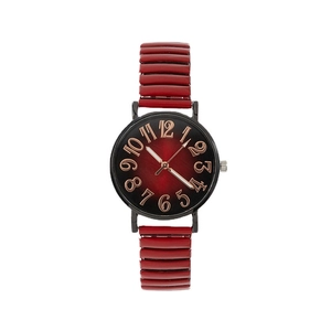 Montre quartz pour femme avec cadran dégradé rouge noir et bracelet extensible