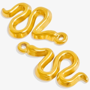 Pair of gold-finished 304 stainless steel snake charms for jewelry making DIY necklaces