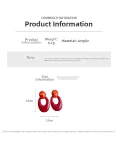 Detail specifications of acrylic earrings showing 4.4cm height and 6.1g weight details