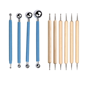 9pcs clay modeling set with wooden stylus and blue metal ball dotting tools