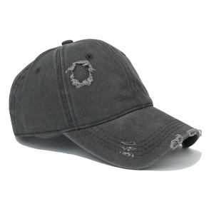 Distressed dark grey vintage cotton baseball cap with retro washed finish and frayed edges