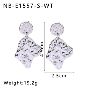 Detailed view of silver lava geometric rhinestone earrings with dimensions and weight info