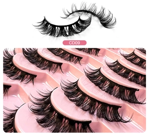 Detail view of CD09 Russian D curl false eyelashes with a dense multi-layered design