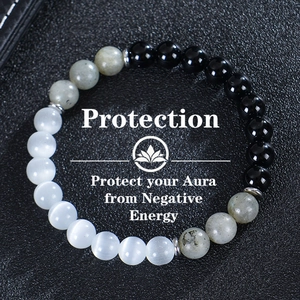 Natural Stone Beaded Bracelet Moonstone Obsidian Labradorite Healing Energy Elastic Wristband For Women Men