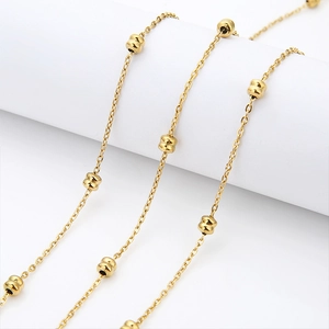 18k gold-plated 1.8mm stainless steel cross chain with dual-layer cylindrical beads
