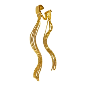 Elegant gold metallic tassel ear cuff with C-shaped clip for non-pierced ears