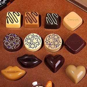 Assorted DIY resin chocolate charms in heart and square shapes for phone cases and crafts