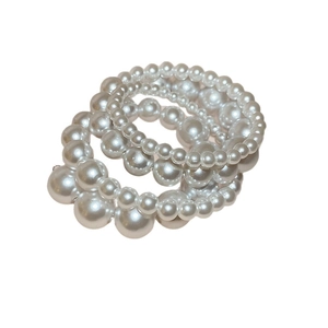 French court style multi-layer pearl bracelet set with white beads and crystal accents