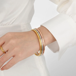 Minimalist Titanium Steel Solid Polished Bangle For Women Geometric Simple Plain Round Bangle Fashion Jewelry Wristband Gift