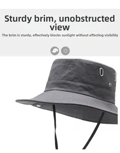 Detail of wide brim sun hat showing breathable metal vents and tear-resistant fabric