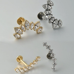 G23 titanium moon lip stud and marquise opal ear piercing jewelry in gold and silver