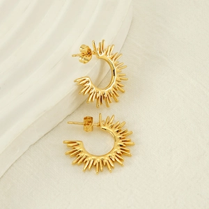 Elegant gold fan-shaped sunburst stud earrings in minimalist titanium steel for women