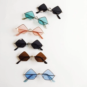 Retro triangle geometric sunglasses for girls with golden metal frames in multi-color options