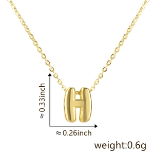Detailed dimensions of gold letter H pendant necklace with weight and size specifications