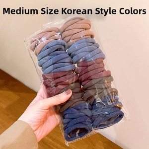 Detailed view of medium-sized Morandi color seamless high-elastic hair ties set