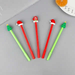 5-piece Christmas gel pen set with cute Santa hat, tree, and glove silicone toppers