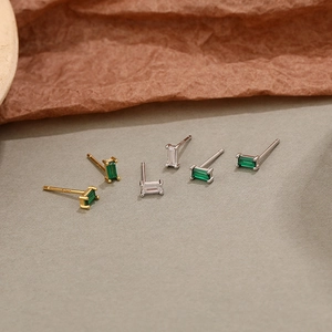 Elegant S925 sterling silver square stud earrings with colorful zircon gemstones