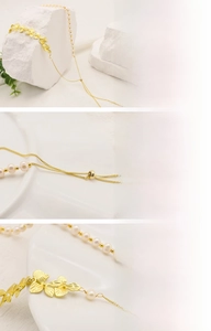 Dettaglio collana di perle d'acqua dolce naturali con farfalla placcata in oro 18K