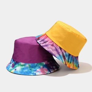 Bucket Hat Women Cotton Canvas Tie Dye Brim Solid Crown Foldable Sun Protection Wide Brim Outdoor Fashion Summer