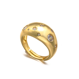 Chic gold-plated adjustable ring with sparkling cubic zirconia pavé setting on white background