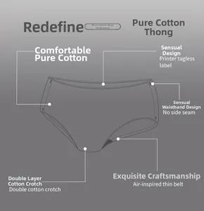 Vue détaillée d'un string en coton gris avec entrejambe doublé et côtés sans couture