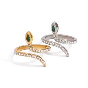 Bagues serpent réglables en or et argent avec pierres précieuses vertes en poire