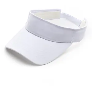 Detail view of white sun visor showing fine multi-row stitching and breathable cotton fabric