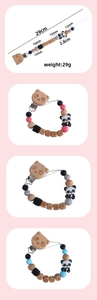 Infant pacifier clip with beech wood, silicone beads, and cute panda charms