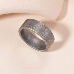 Classic 8mm distressed titanium steel ring with antique silver finish for men