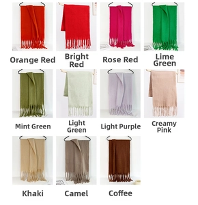 Grid view of premium colorful mohair scarves with tassels showing eleven different color options
