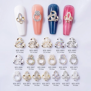 Breloques Pour Nail Art En Alliage Coeur Creux Fleur Ronde Strass Künstliche Perle Bijoux De Manucure 3D Décoration DIY