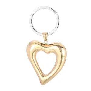 Porte-Clés En Acier Inoxydable Cœur Creux Poli Charme De Sac En Métal Avec Pendentif En Zircon Cadeau Romantique Femmes