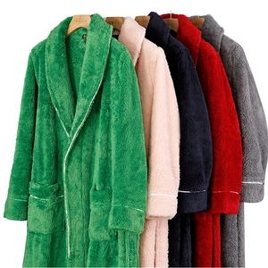 Thick plush winter bathrobes for couples in five colors with large pockets and lapels