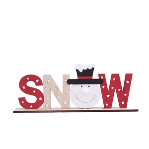 Luminous Christmas wooden SNOW letter sign with Santa and snowman tabletop decor