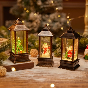 Christmas Wind Lantern LED Glowing Telephone Booth Ornament Santa Snowman Xmas Tree Micro Landscape Retro Plastic Holiday Decoration